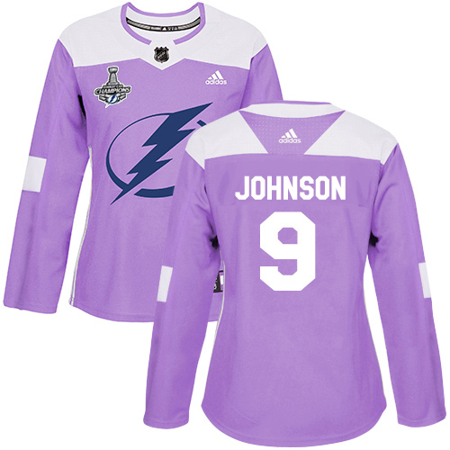 Adidas Tampa Bay Lightning #9 Tyler Johnson Purple Authentic Fights Cancer Women's 2020 Stanley Cup Champions Stitched Jersey Womens