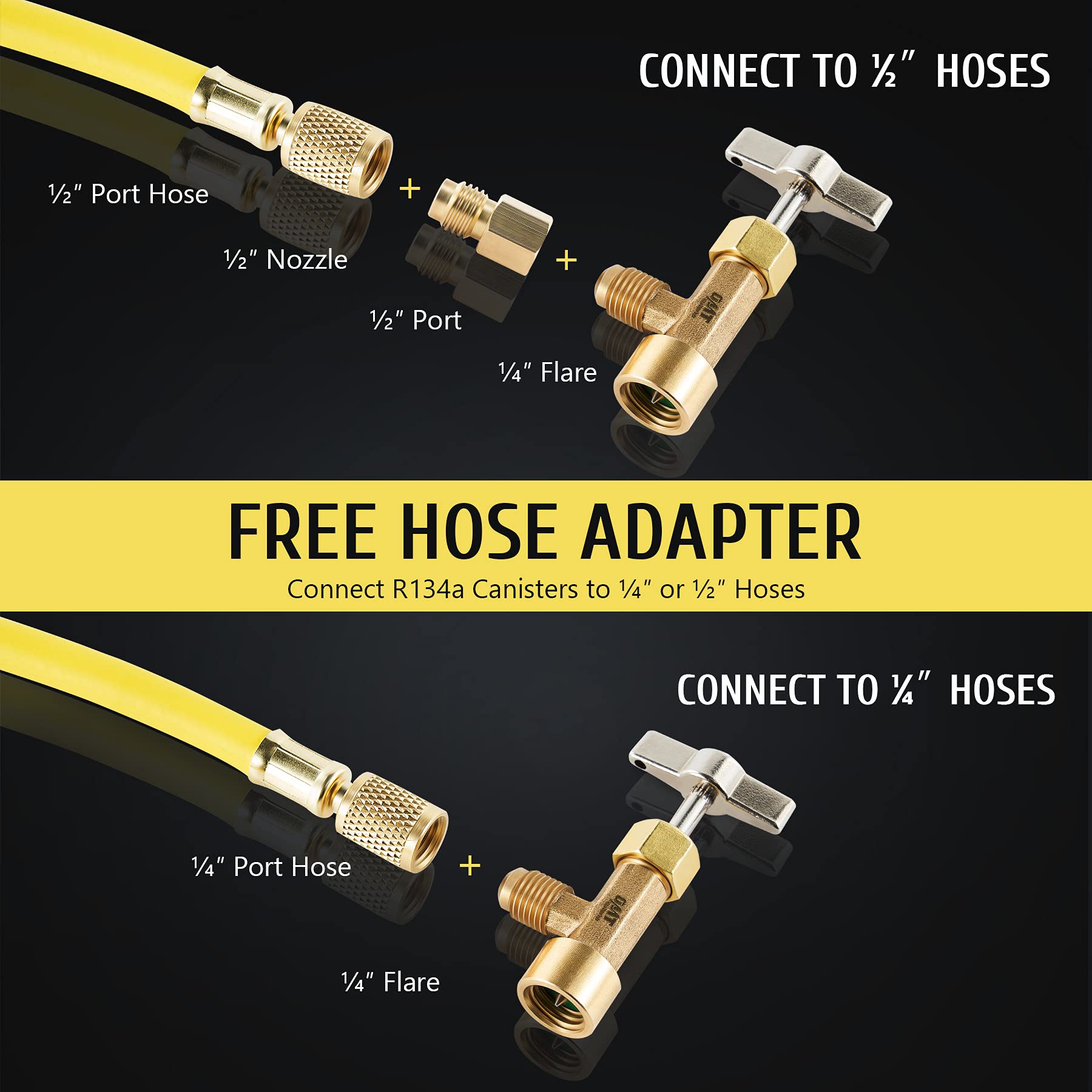 testOMT R134a Can Tap, Puncture Style R134a Refrigerant Dispenser with Tank Adapter for 1/4" and 1/2" AC Charging Hoses for Refilling Automotive Truck SUV and Other Air Conditioning Systems