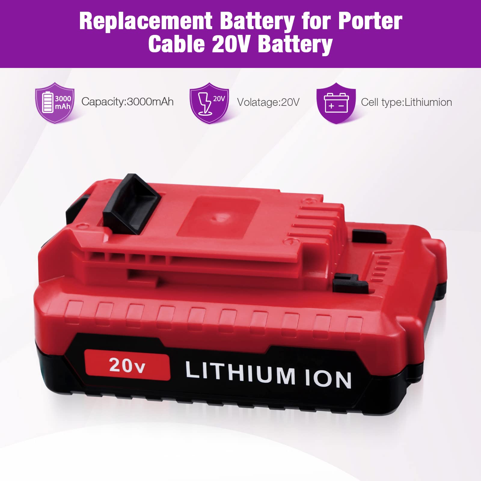 testBABAKA 2 Pack 3000mAh 20V MAX PCC685L Replacement Lithium Ion Battery for Porter Cable 20V Cordless Power Tools Battery PCC685L PCC680L PCC681L PCC682L PCC685LP PCC660B PCC790B