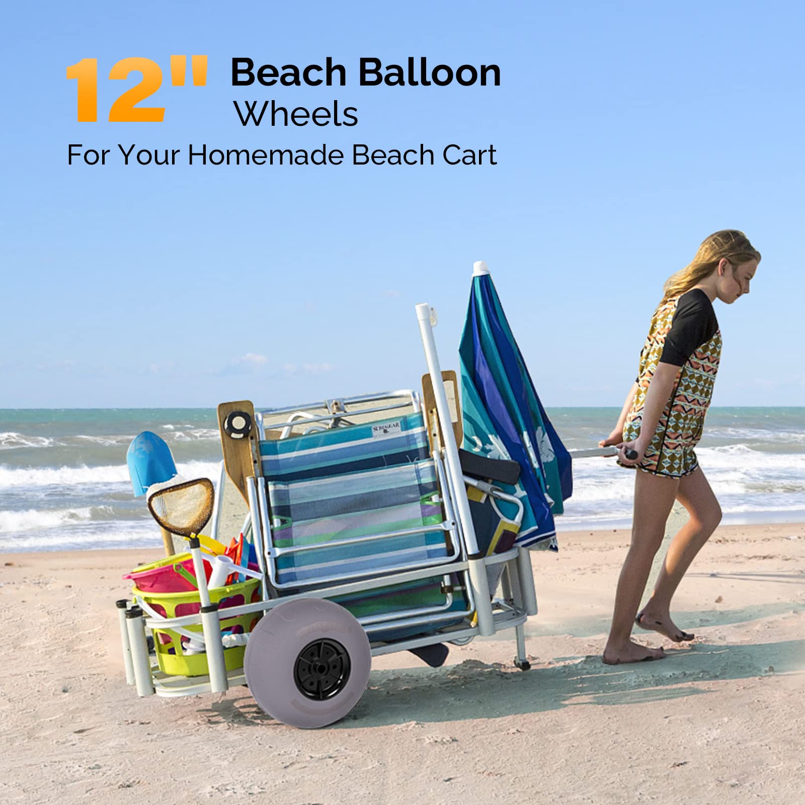 testBonnlo Replacement Balloon Wheels 12" Big Beach Sand Tires for Kayak Dolly Canoe Carts Buggy with Free Air Pump (2-Pack)