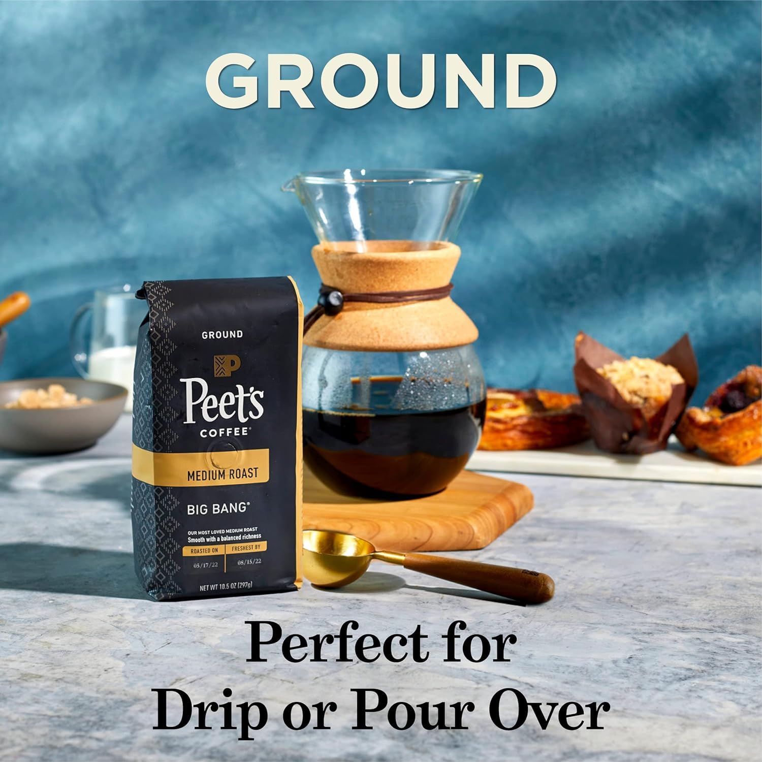 testPeet's Coffee, Dark Roast Decaffeinated Ground Coffee - Decaf House Blend 63 Ounces (Six Bags of 10.5 Ounce)