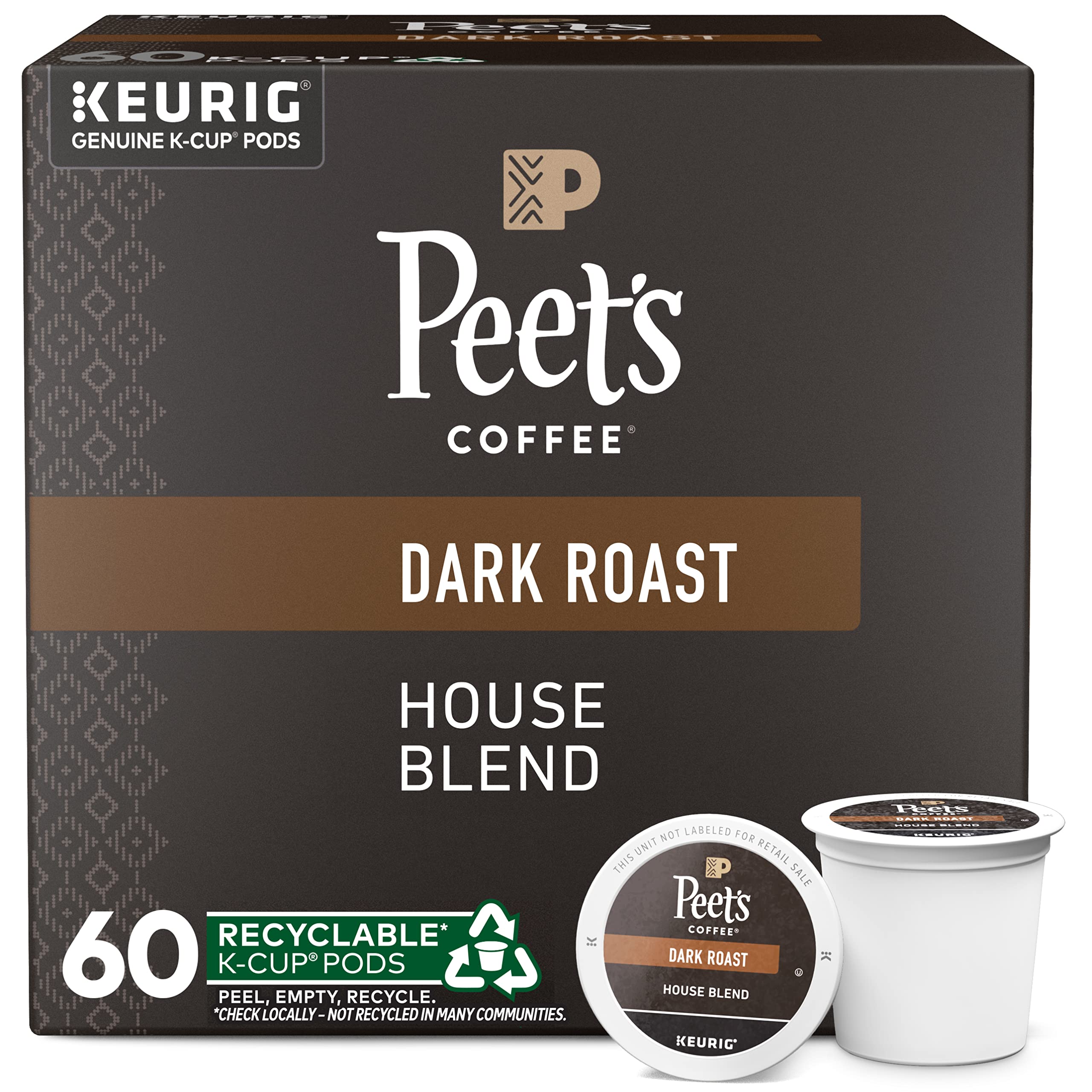 testPeet's Coffee, Dark Roast K-Cup Pods for Keurig Brewers - House Blend 60 Count (6 Boxes of 10 K-Cup Pods)