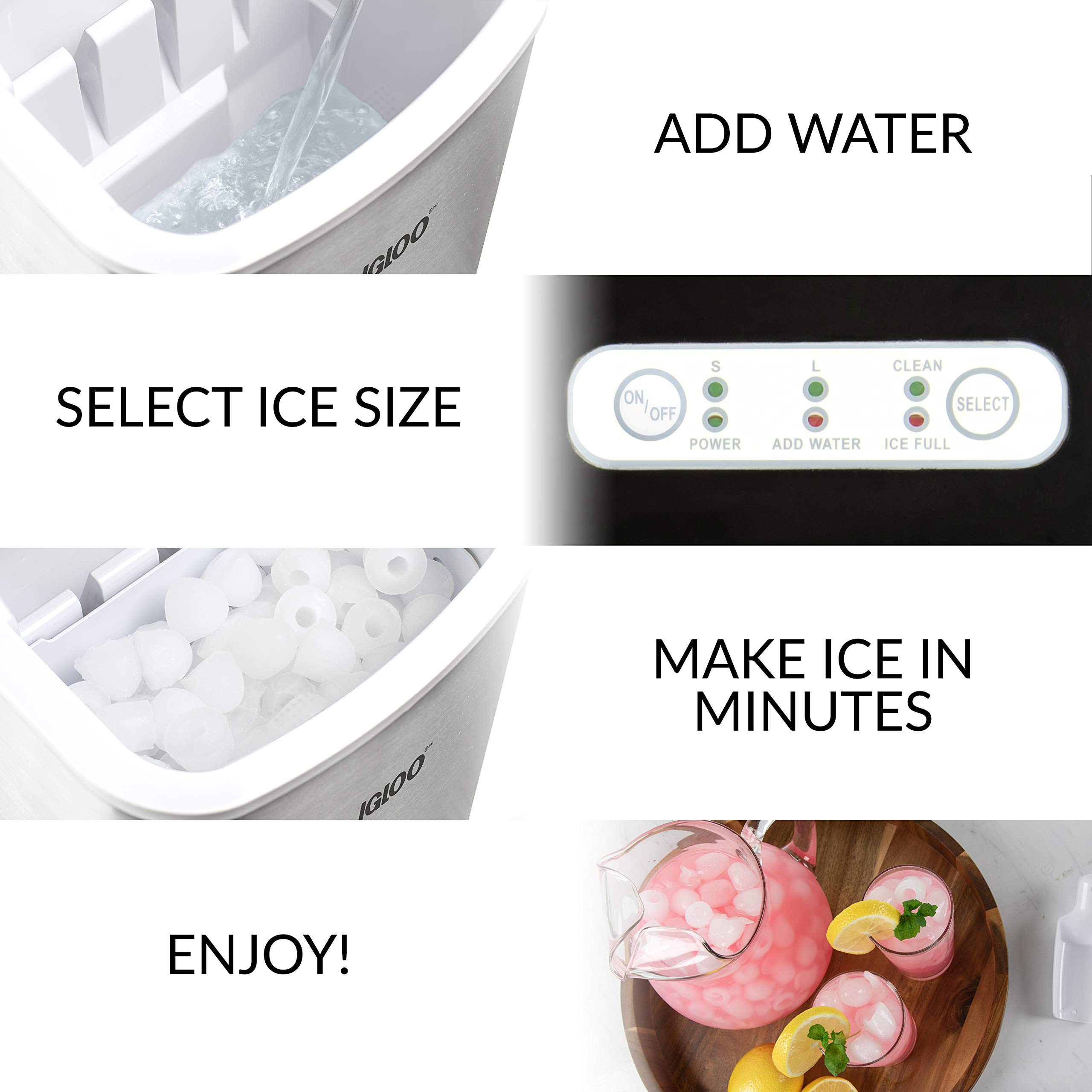 testIgloo ICEB26HNSS Automatic Self-Cleaning Portable Electric Countertop Ice Maker Machine With Handle, 26 Pounds in 24 Hours, 9 Ice Cubes Ready in 7 minutes, With Ice Scoop and Basket, Stainless