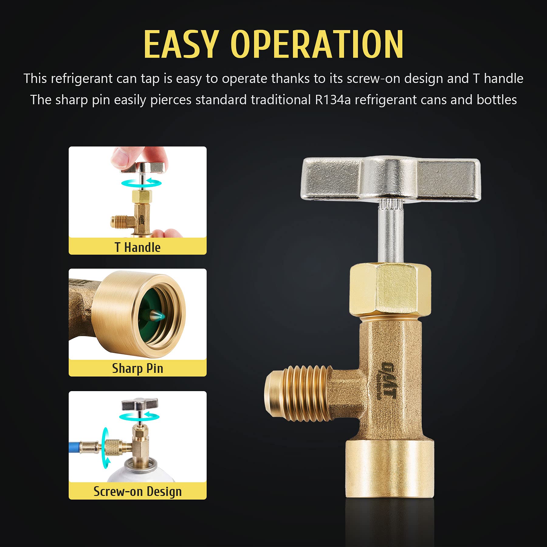 testOMT R134a Can Tap, Puncture Style R134a Refrigerant Dispenser with Tank Adapter for 1/4" and 1/2" AC Charging Hoses for Refilling Automotive Truck SUV and Other Air Conditioning Systems
