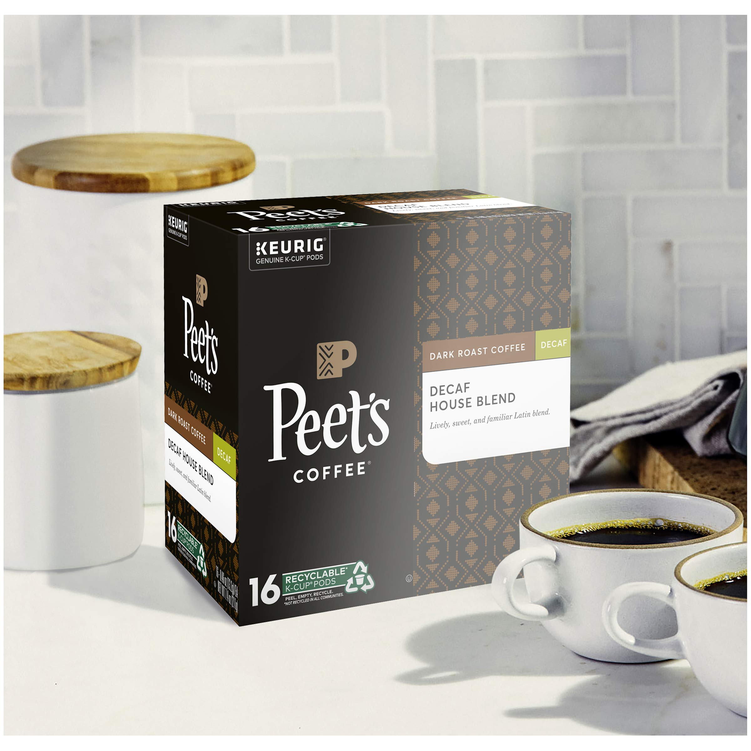 testPeet's Coffee Decaf House Blend, Dark Roast, 16 Count Single Serve K-Cup Decaffeinated Coffee Pods for Keurig Coffee Maker